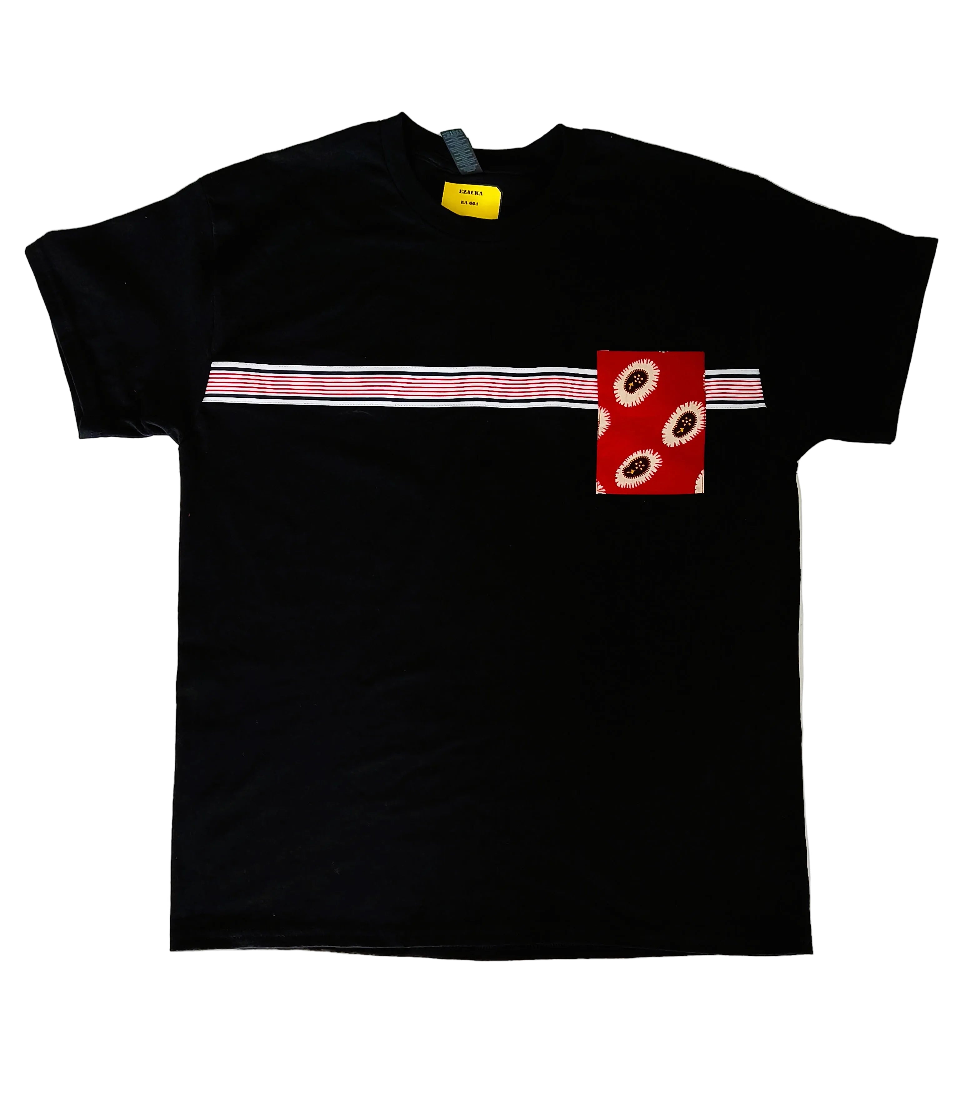 t-shirt noir poche pagne wax